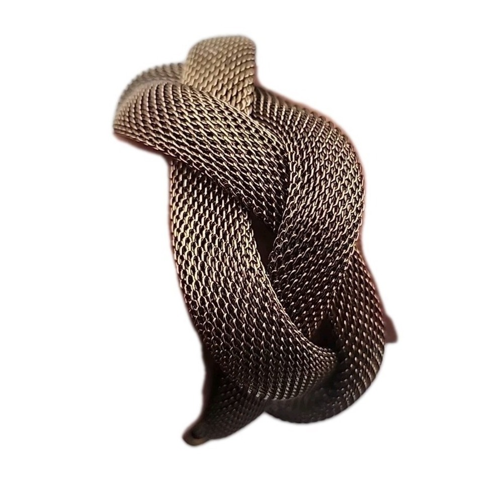 Vintage Braided Woven Mesh Tube 80s Soft Wire Chunky Knot Magnetic Gold Tone